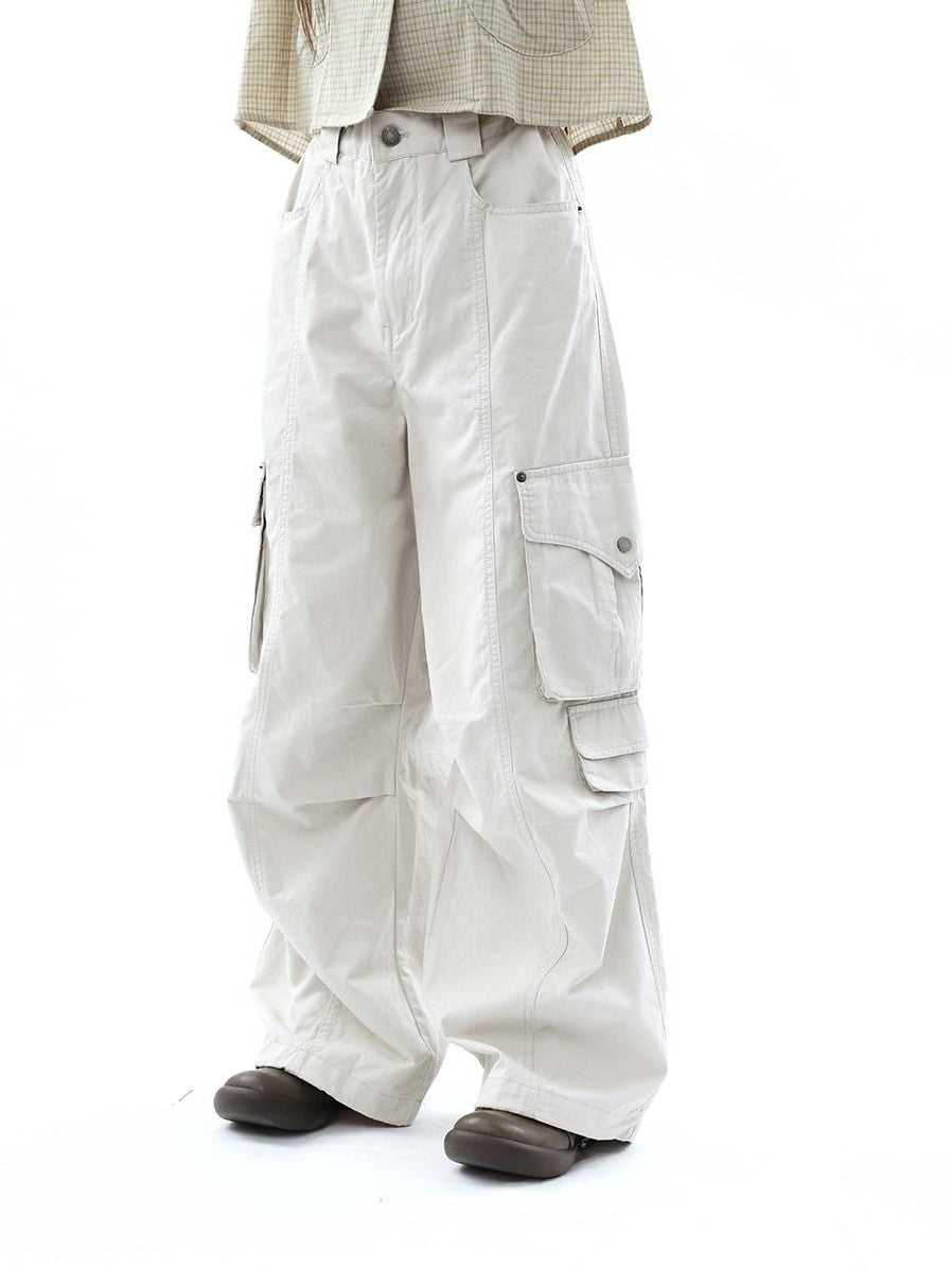 ang project Vintage Pleated Cargo Multi Pocket Women&