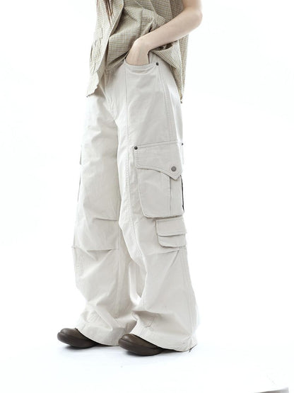 ang project Vintage Pleated Cargo Multi Pocket Women&