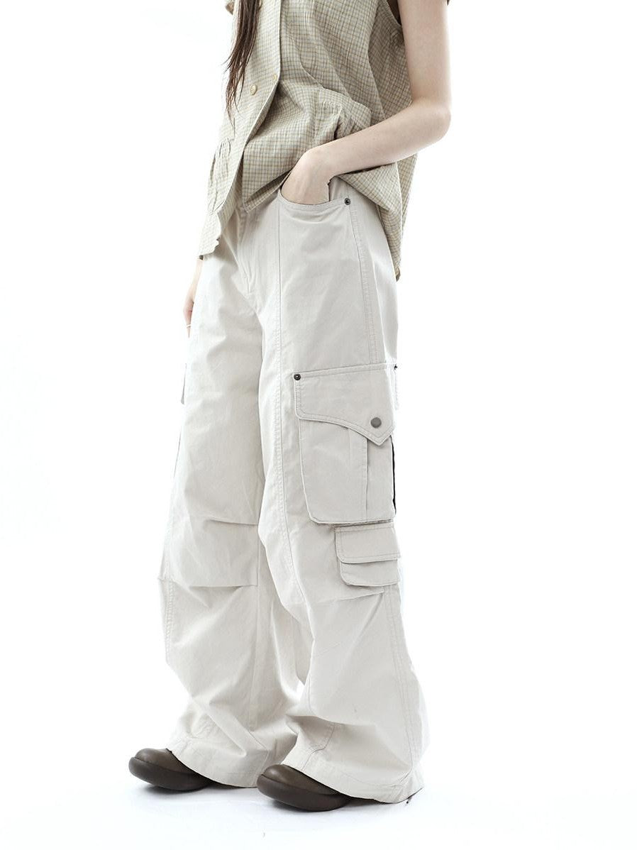 ang project Vintage Pleated Cargo Multi Pocket Women&