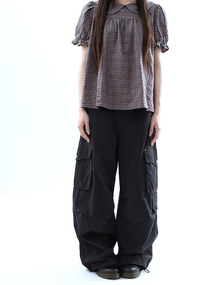 ang project Vintage Pleated Cargo Multi Pocket Women&