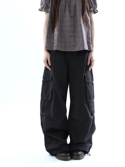 ang project Vintage Pleated Cargo Multi Pocket Women&