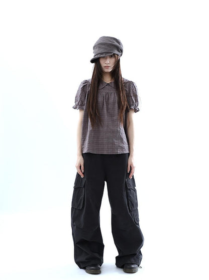 ang project Vintage Pleated Cargo Multi Pocket Women&