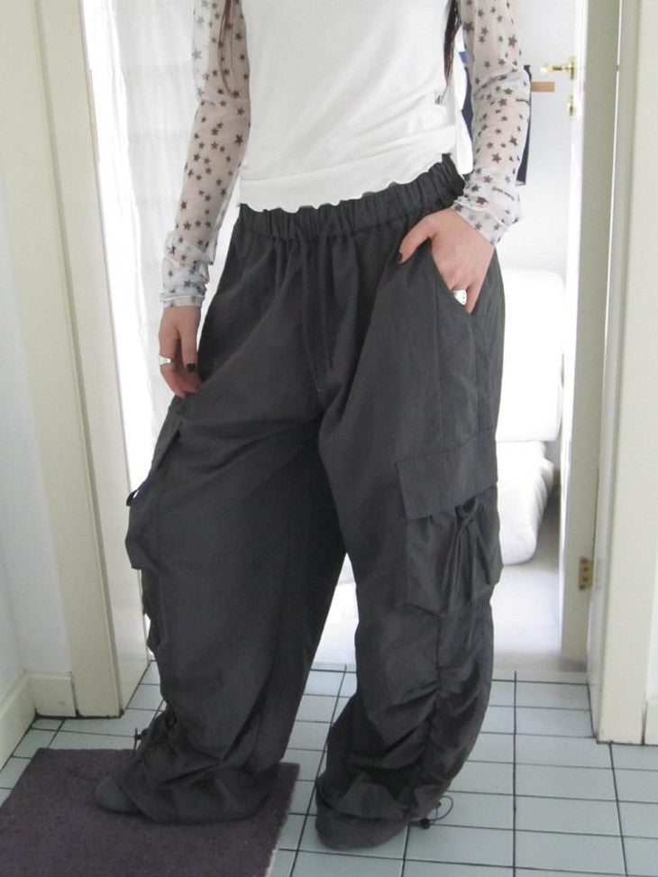 ang project Vintage Pleated Drawstring Cargo Tie Waist Women&
