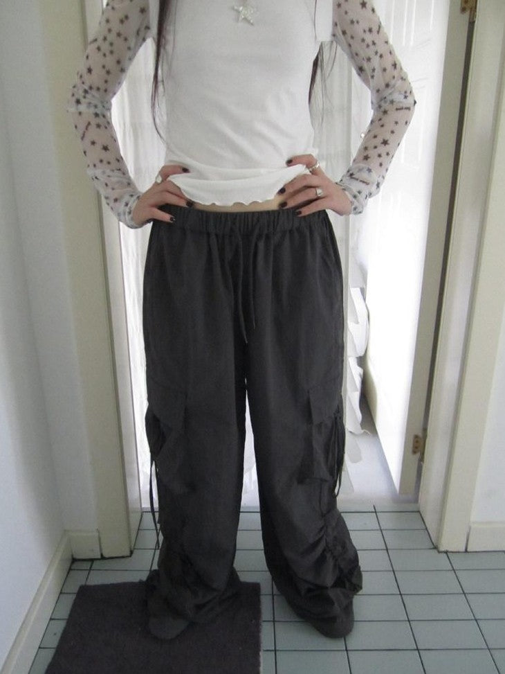 ang project Vintage Pleated Drawstring Cargo Tie Waist Women&