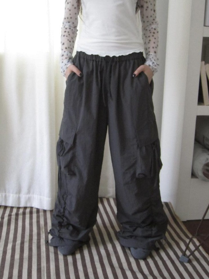 ang project Vintage Pleated Drawstring Cargo Tie Waist Women&