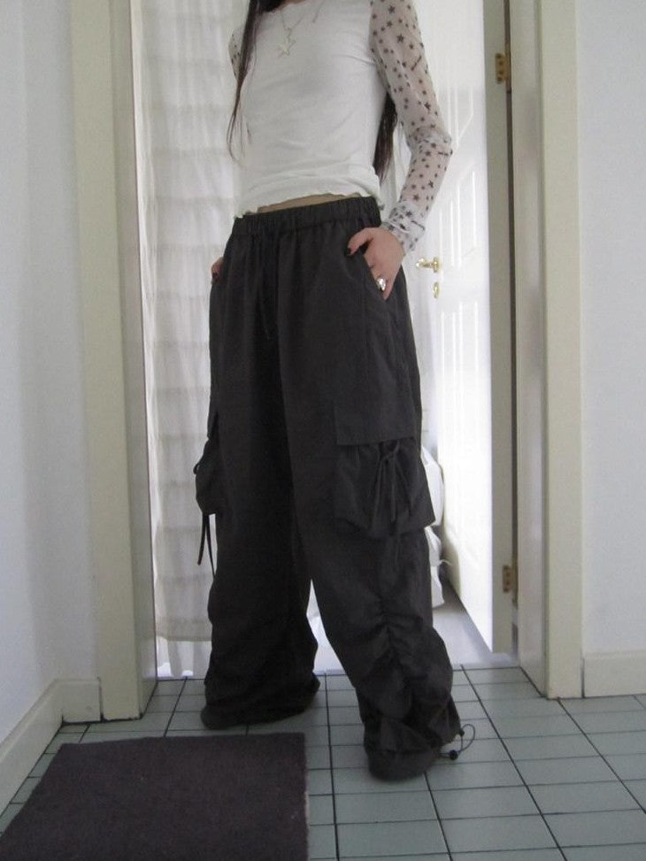ang project Vintage Pleated Drawstring Cargo Tie Waist Women&