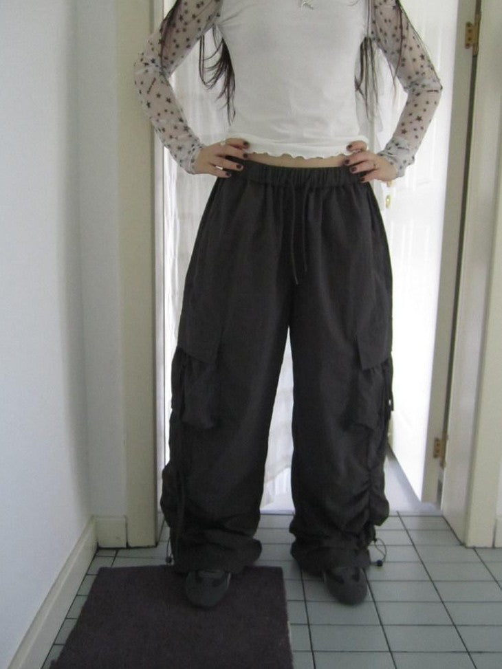 ang project Vintage Pleated Drawstring Cargo Tie Waist Women&