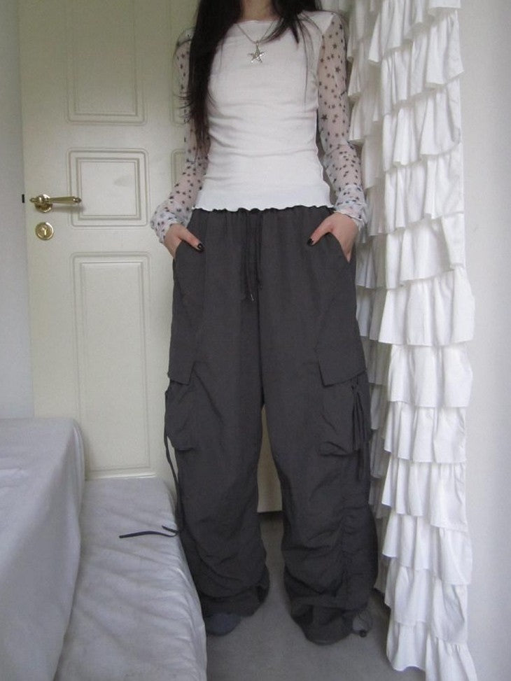 ang project Vintage Pleated Drawstring Cargo Tie Waist Women&