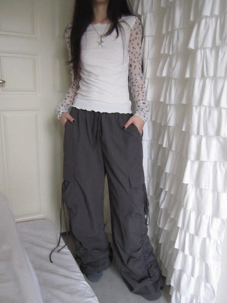 ang project Vintage Pleated Drawstring Cargo Tie Waist Women&