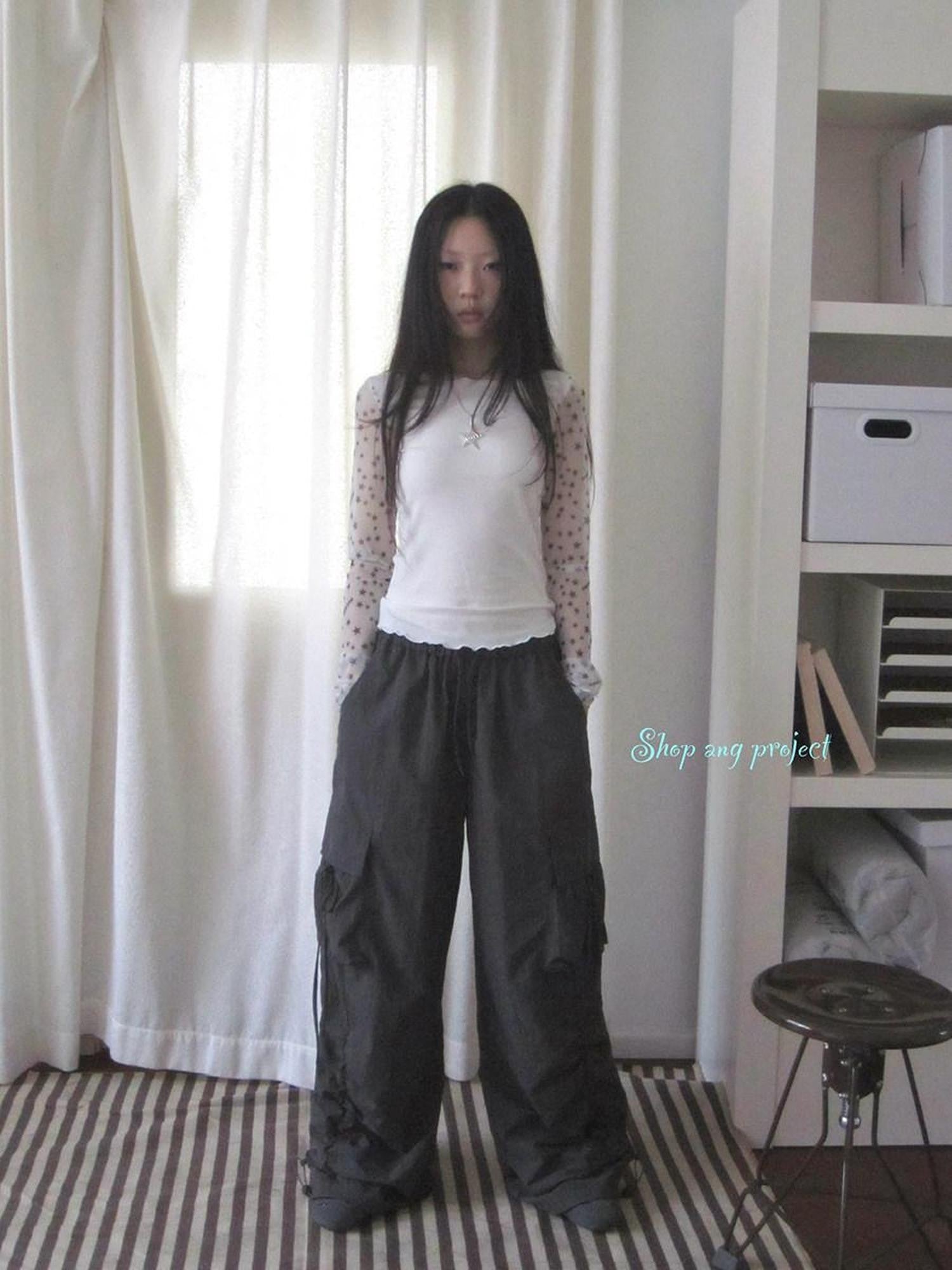 ang project Vintage Pleated Drawstring Cargo Tie Waist Women&