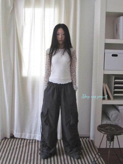 ang project Vintage Pleated Drawstring Cargo Tie Waist Women&