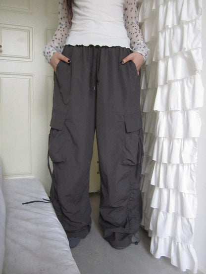 ang project Vintage Pleated Drawstring Cargo Tie Waist Women&