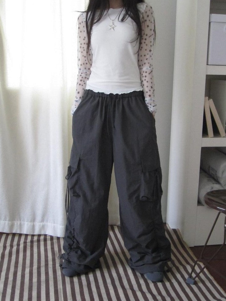 ang project Vintage Pleated Drawstring Cargo Tie Waist Women&