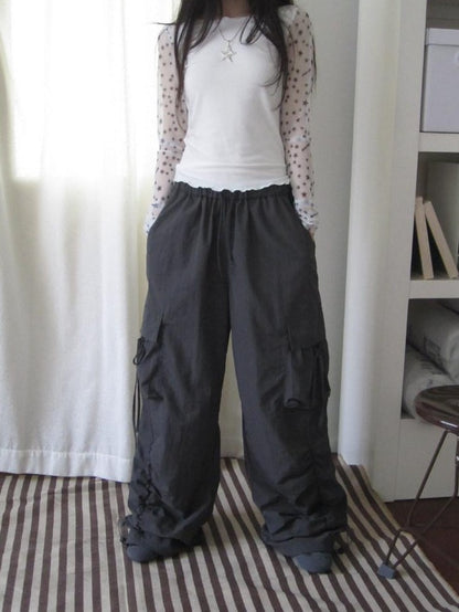 ang project Vintage Pleated Drawstring Cargo Tie Waist Women&