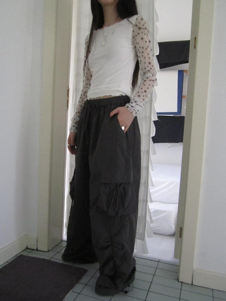 ang project Vintage Pleated Drawstring Cargo Tie Waist Women&