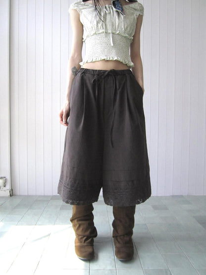 ang project Vintage Pleated Lace Elastic Waist Women&