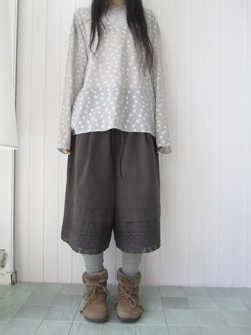 ang project Vintage Pleated Lace Elastic Waist Women&