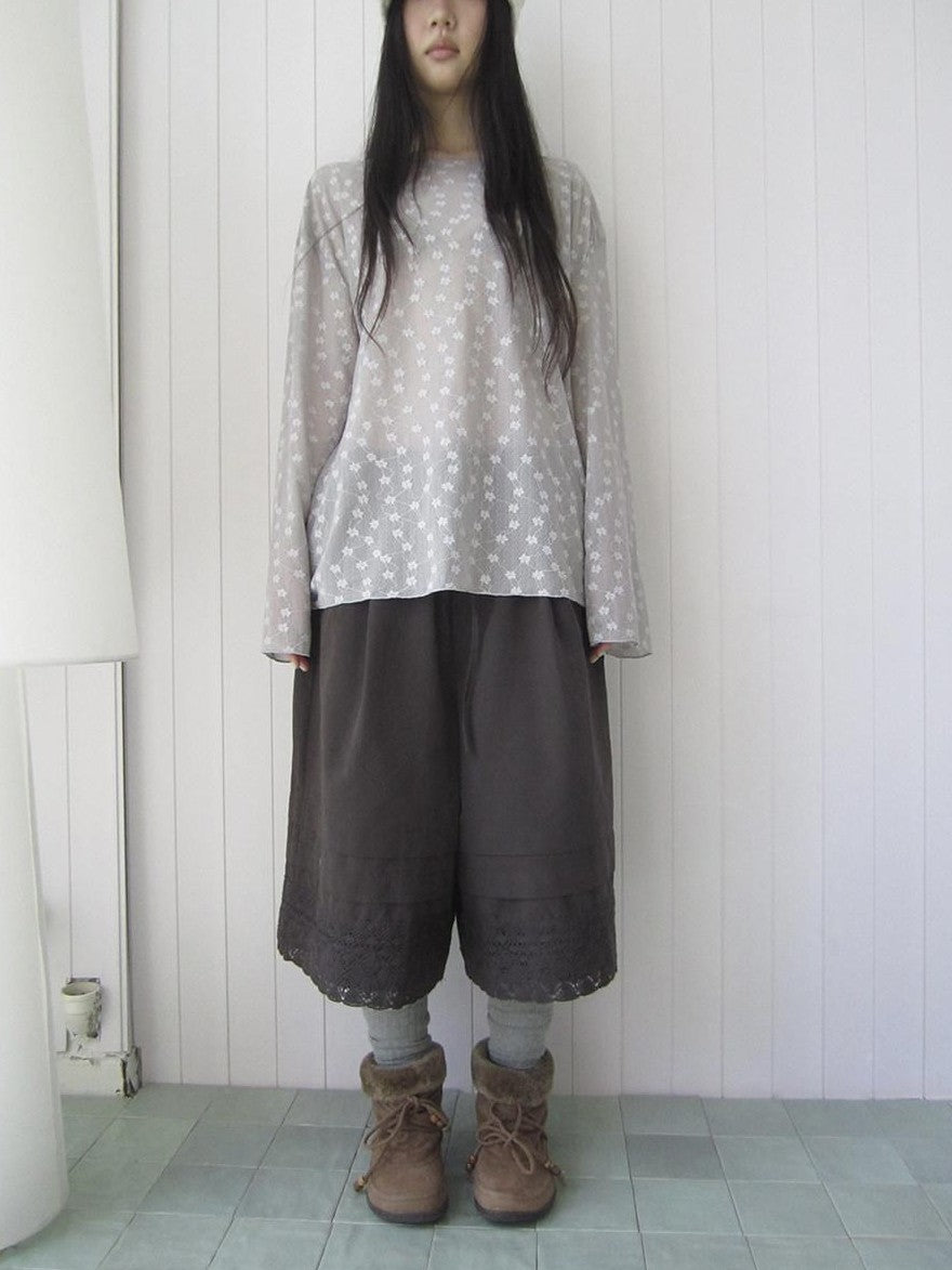 ang project Vintage Pleated Lace Elastic Waist Women&