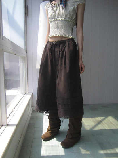 ang project Vintage Pleated Lace Elastic Waist Women&