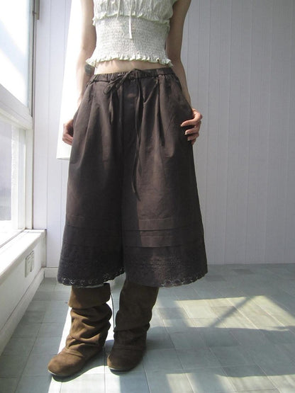 ang project Vintage Pleated Lace Elastic Waist Women&