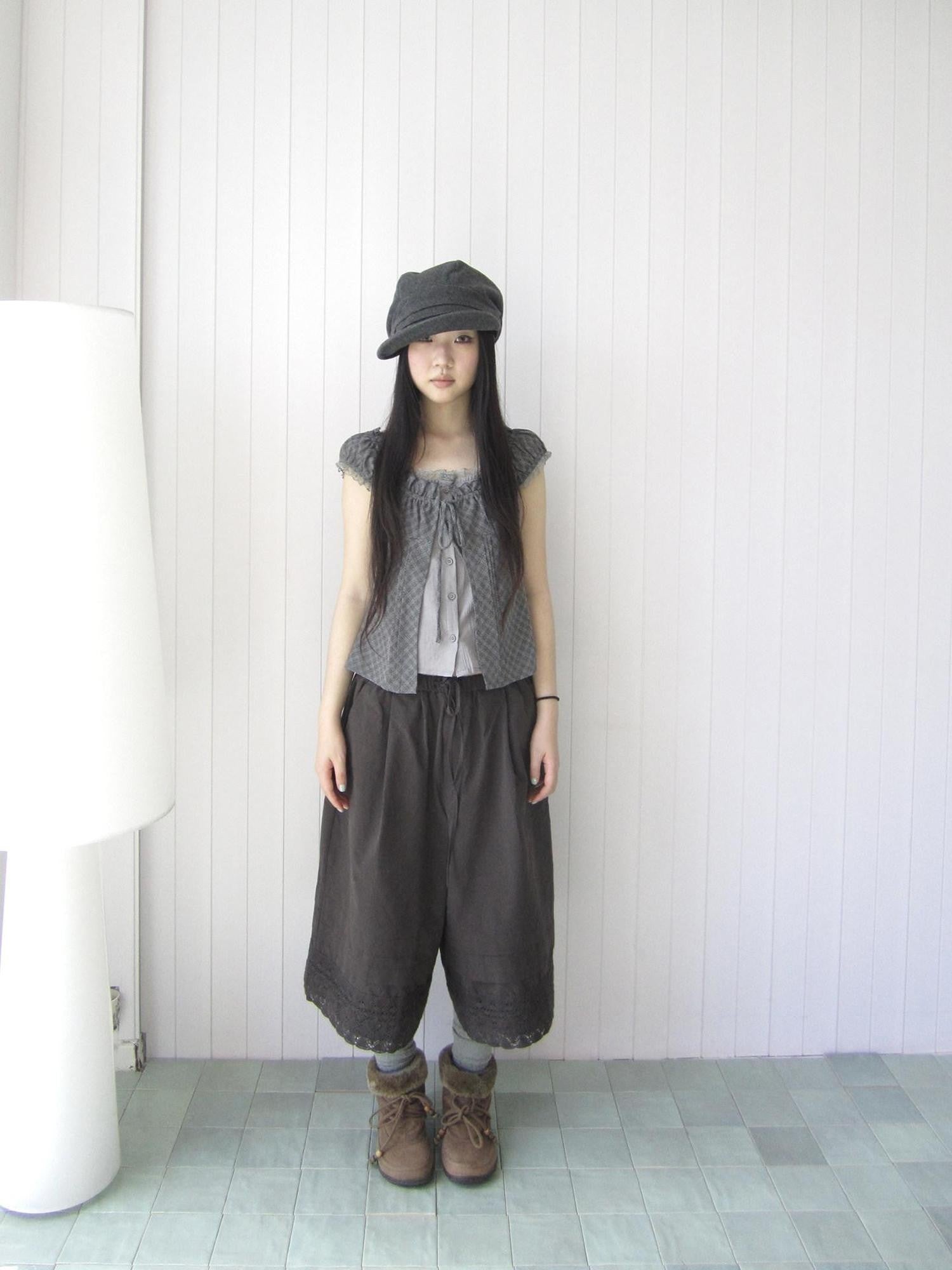 ang project Vintage Pleated Lace Elastic Waist Women&