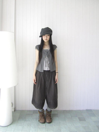 ang project Vintage Pleated Lace Elastic Waist Women&