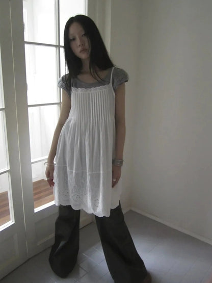 ang project Vintage Pleated Lace Slip Dress Dresses