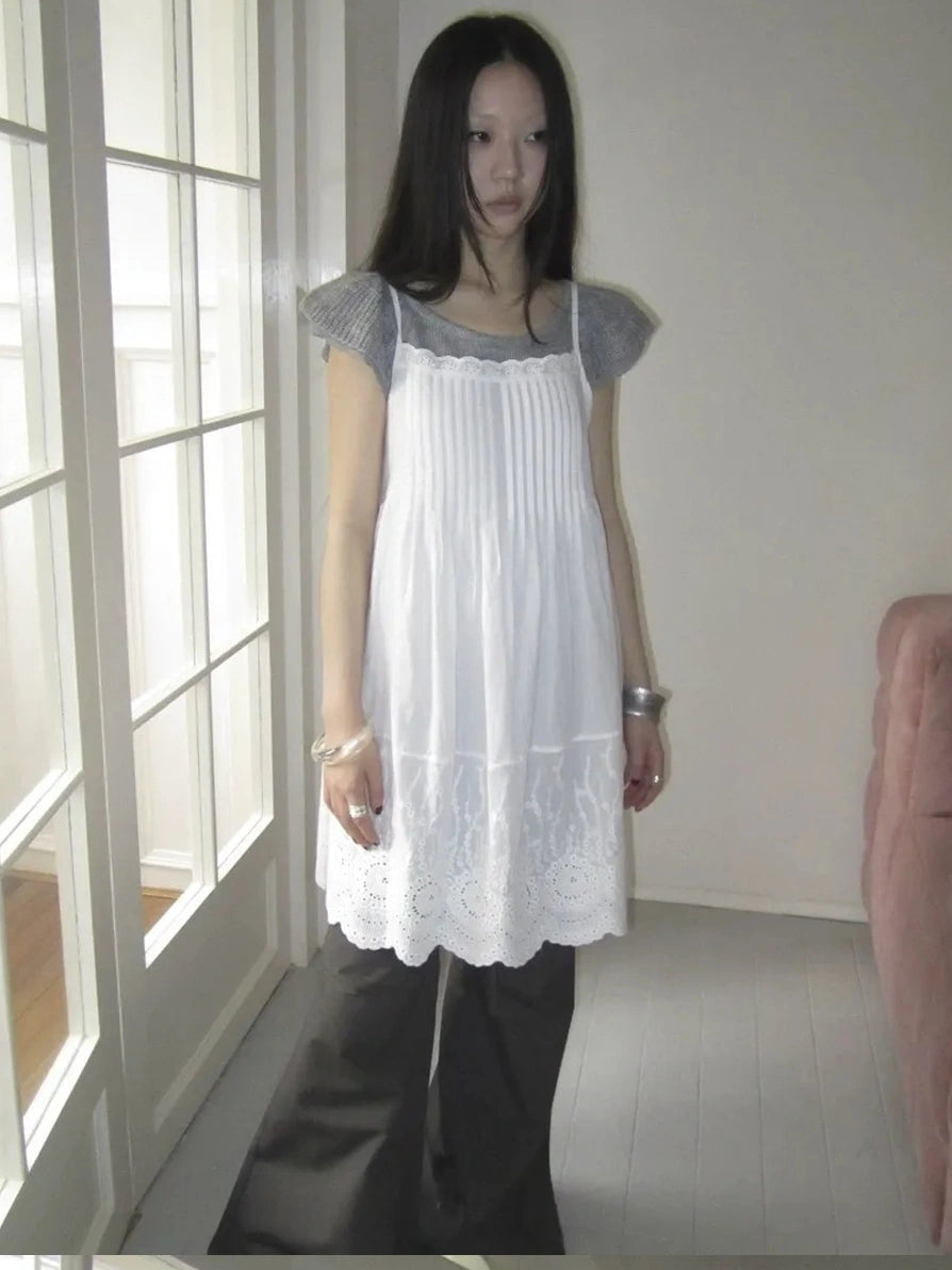 ang project Vintage Pleated Lace Slip Dress Dresses