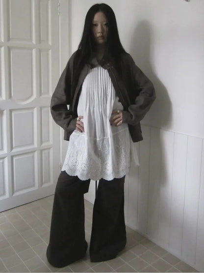 Vintage Pleated Lace Slip Dress Dresses