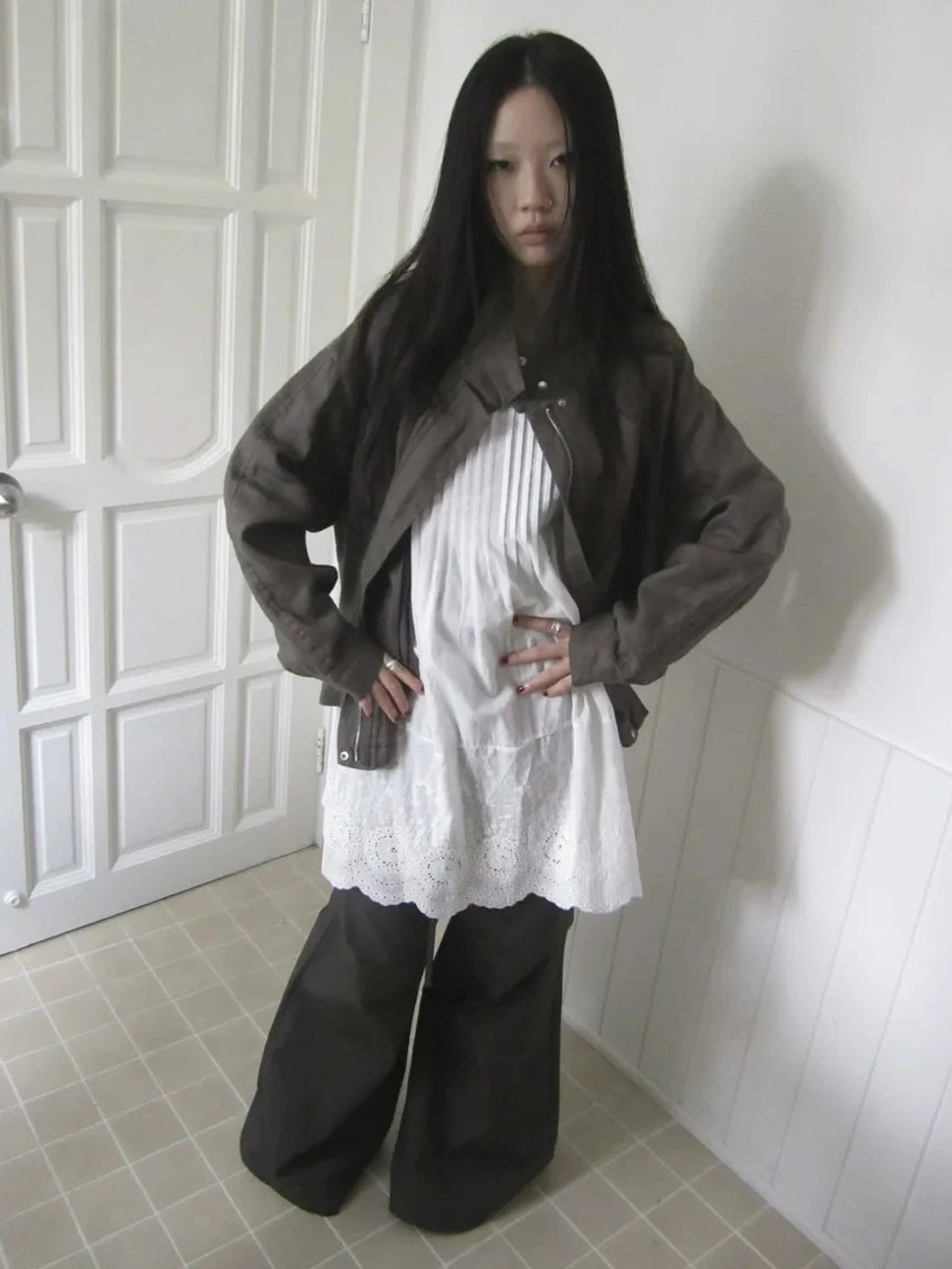 ang project Vintage Pleated Lace Slip Dress Dresses