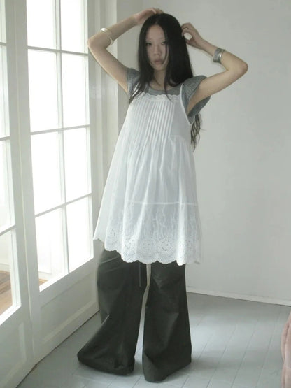 Vintage Pleated Lace Slip Dress Dresses