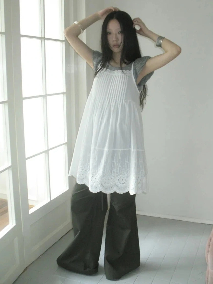 ang project Vintage Pleated Lace Slip Dress Dresses