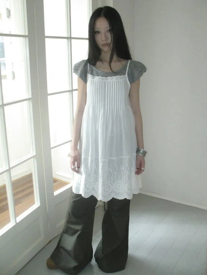 ang project Vintage Pleated Lace Slip Dress Dresses