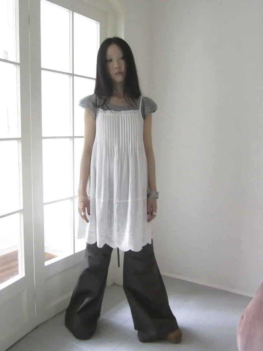 ang project Vintage Pleated Lace Slip Dress Dresses