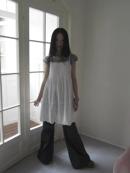 Vintage Pleated Lace Slip Dress Dresses