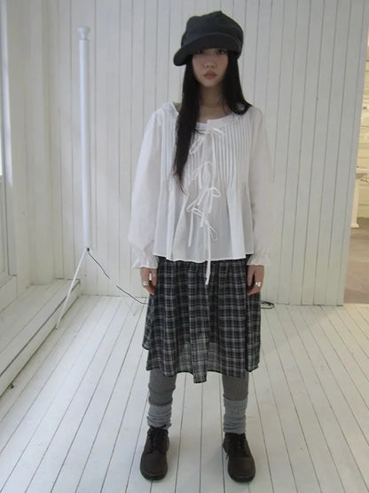 ang project Vintage Pleated Lace Trim Blouse With Lantern Sleeves Shirts