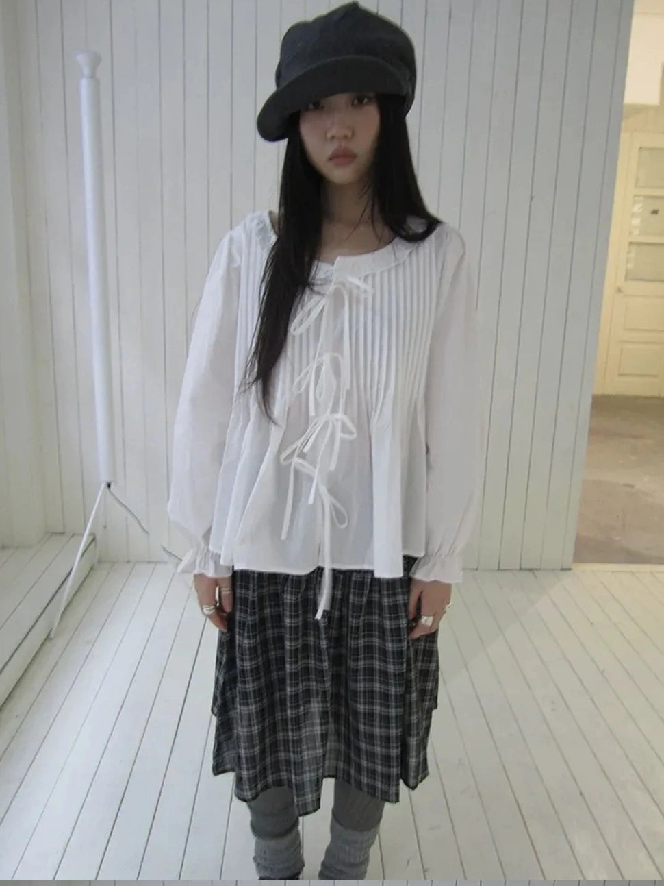 ang project Vintage Pleated Lace Trim Blouse With Lantern Sleeves Shirts