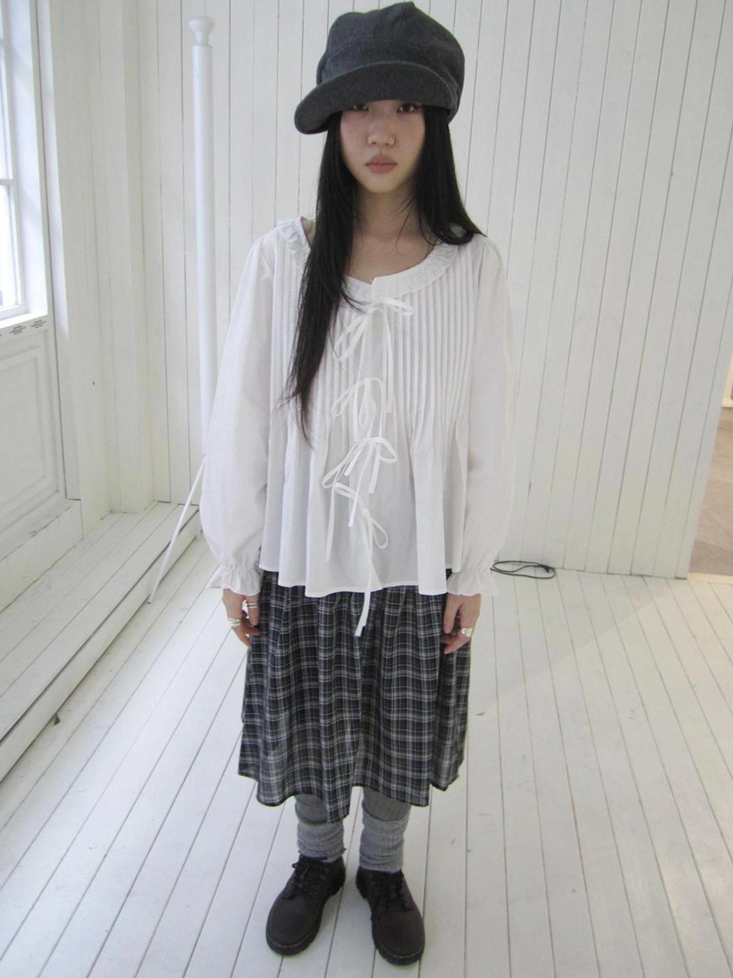 ang project Vintage Pleated Lace Trim Blouse With Lantern Sleeves Shirts