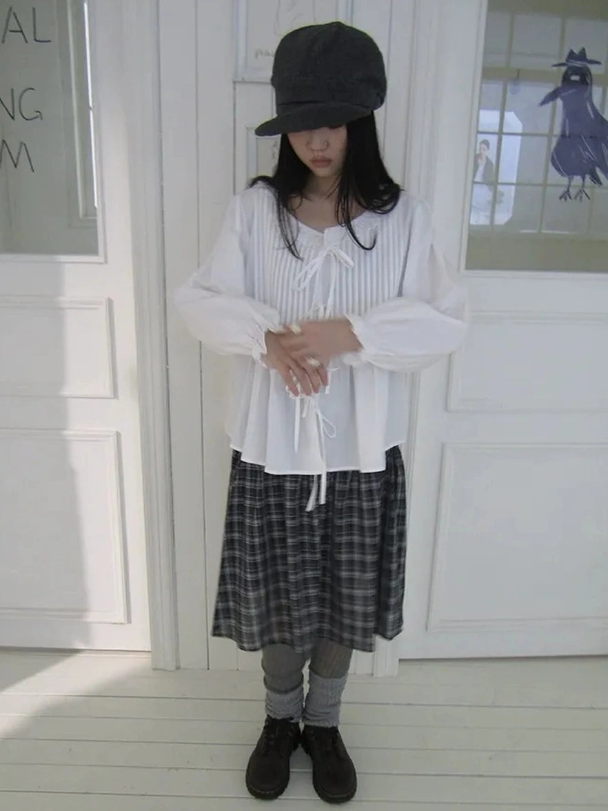 ang project Vintage Pleated Lace Trim Blouse With Lantern Sleeves Shirts