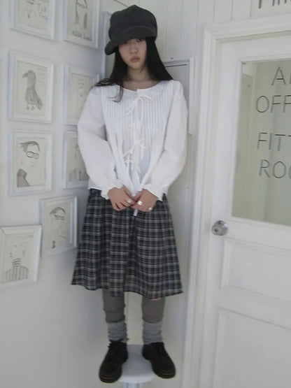 ang project Vintage Pleated Lace Trim Blouse With Lantern Sleeves Shirts