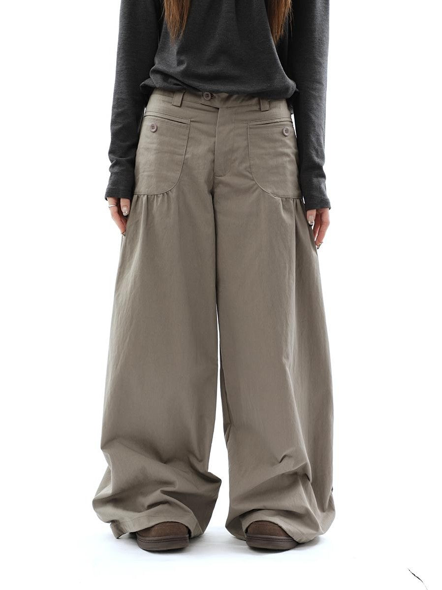 ang project Vintage Pleated Pocket High Waisted Wide Leg Flare Women&