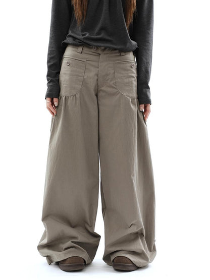 ang project Vintage Pleated Pocket High Waisted Wide Leg Flare Women&