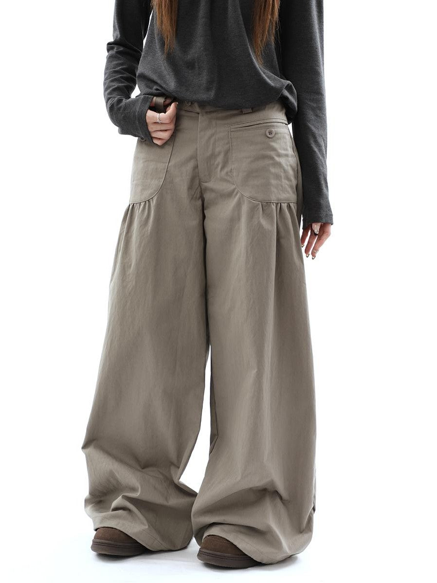 ang project Vintage Pleated Pocket High Waisted Wide Leg Flare Women&