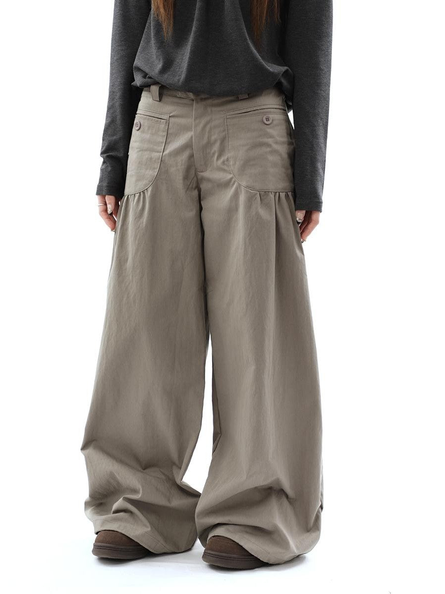 ang project Vintage Pleated Pocket High Waisted Wide Leg Flare Women&
