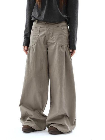 ang project Vintage Pleated Pocket High Waisted Wide Leg Flare Women&