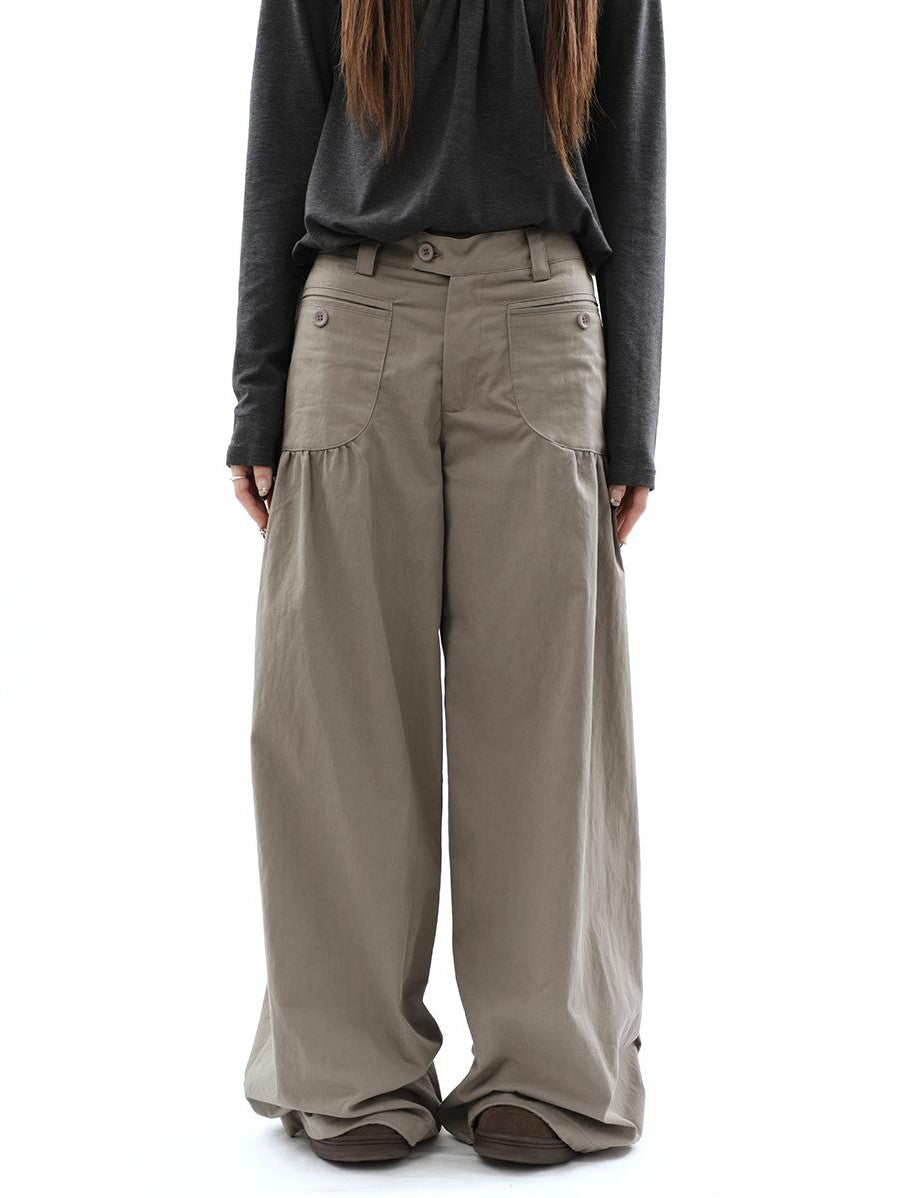 ang project Vintage Pleated Pocket High Waisted Wide Leg Flare Women&