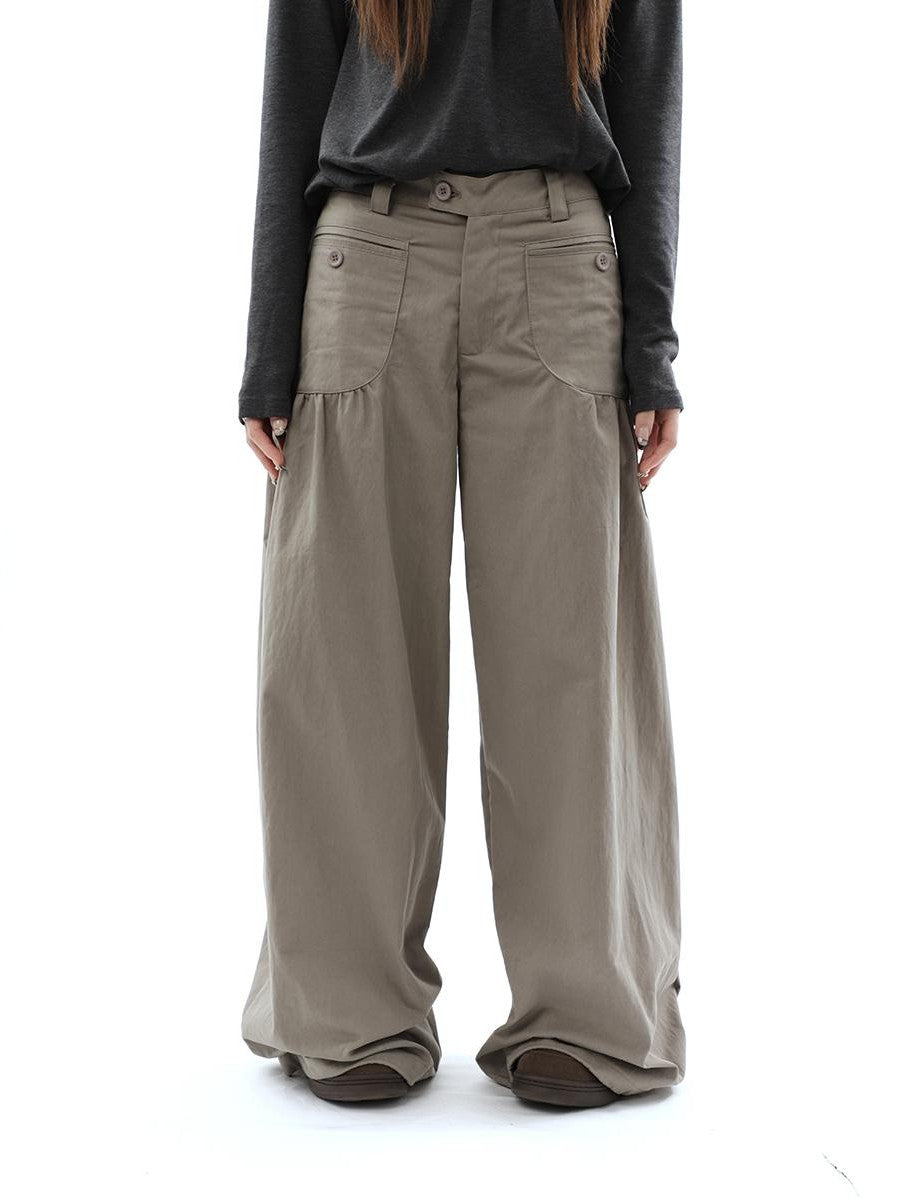 ang project Vintage Pleated Pocket High Waisted Wide Leg Flare Women&