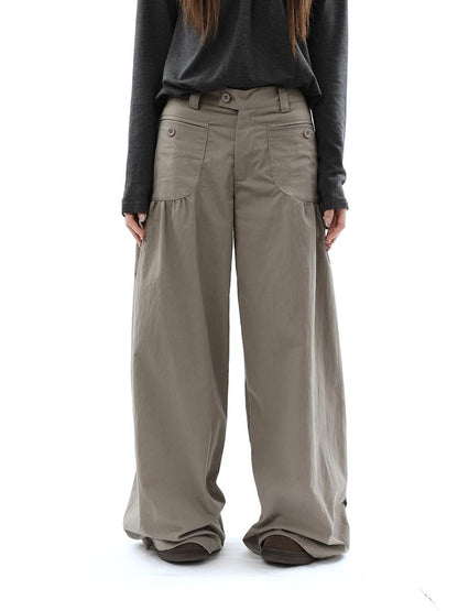 ang project Vintage Pleated Pocket High Waisted Wide Leg Flare Women&