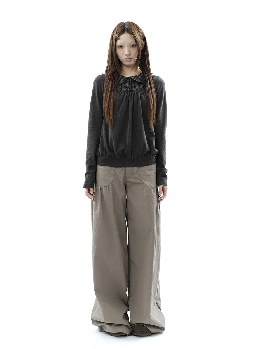 ang project Vintage Pleated Pocket High Waisted Wide Leg Flare Women&