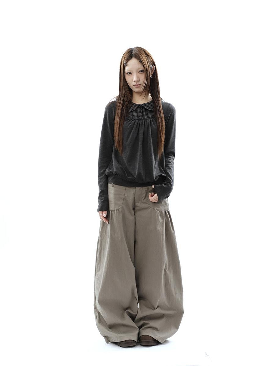ang project Vintage Pleated Pocket High Waisted Wide Leg Flare Women&